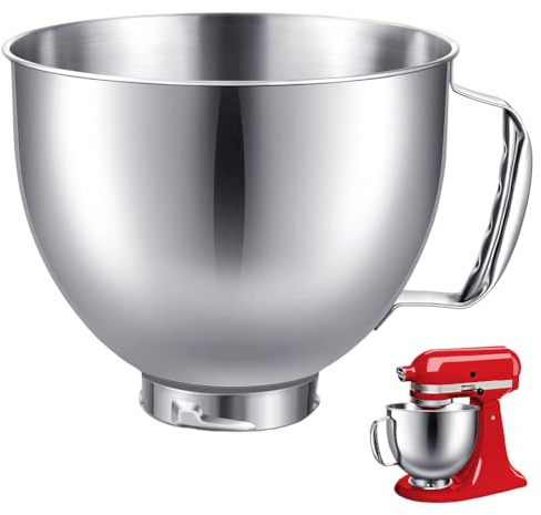 Edelstahl Schüssel für Kitchenaid Standmixer, Tutamaz Mixer Schüssel für Kitchen Aid 4,5-5 Quart Standmixer Schüssel Silber Ersatzteile für Standrührer Edelstahlschüssel mit Griff Rührschüssel Ersatz