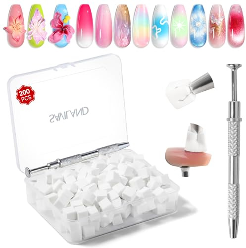 SAVILAND Essentials nagelsvampar: 200 st vita svampar för naglar perfekt ombre nageleffekt hög densitet med svampgrepp för naglar bärbara professionella nagelkonstverktyg för salong studio