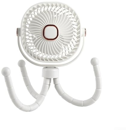 Tragbarer Kinderwagen-Ventilator mit leistungsstarkem 8000-mAh-Akku, 360-Grad-Drehung, abnehmbare Funktionen, LED-Beleuchtung und 4 einstellbare Geschwindigkeiten (weiß)