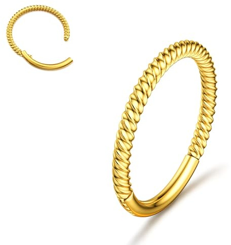 316L Edelstahl 16/18G Conch Piercing Ring Ohr Nasenpiercing Nasenring | 1 Pcs Twisted Clicker Schmuck in 14K Gold Plated, Silber, Schwarz für Septum Helix Tragus Rook, Innendurchmesser 6/7/8/9/12mm