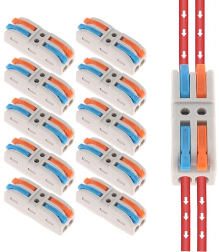 AEDIKO 10pcs Lever Wire Connectors SPL-2 Lever-Nut Wire Connectors 2 Way 4 Port Quick Wiring Cable Connector Compact Wire Terminal Block for 28-12 AWG, 28-14 AWG