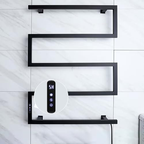 ZOYI Elektrischer Handtuchwärmer für Wandmontage, Handtuchheizkörper aus Edelstahl mit Thermostat, Schwarz Matt, Intelligente Temperaturregelung (Schwarz, Touch)