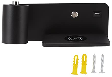Haofy Trendig LED-vägglampa med Trådlös USB-laddare, Dekorativ Inomhusbelysning, för Vardagsrum, Sovrum eller Strykjärn (Svart vänster)