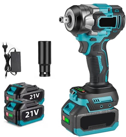 Bürstenloser Akku-Schlagschrauber 1200N.m, 21V 1/2 Zoll Professional Schlagschraubers mit Akku, Kabelloser Schlagschrauber mit LED-Licht, 6700 rpm, 5 Geschwindigkeiten, für Auto und Haus (2 Akku)