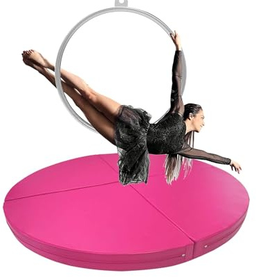 Pole-Dance-matta, rund aerial hoop fallskyddsmatta för hemmagymmet – 180 cm yoga- och pol-dans säkerhetsmatta, 3/5 cm tjock träningsmatta, rosa, perfekt för fitness och