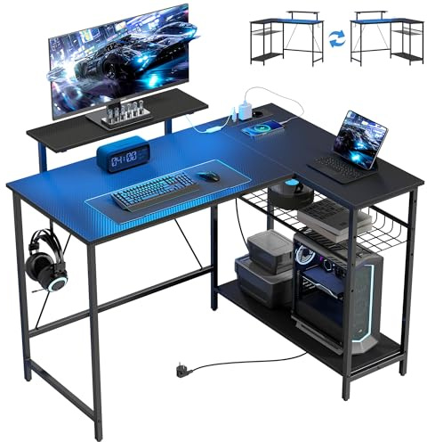 HOMCOM Scrivania Gaming Reversibile ad L con LED 114.5x82cm Nero
