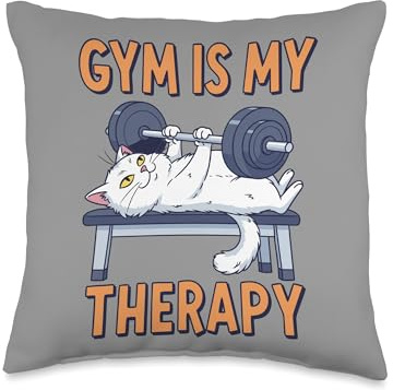 Funny Cat Gym is My Therapy Press Weightlifting Throw Pillow