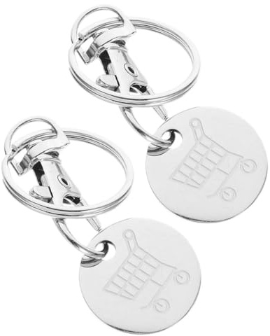 WRITWAA 2pcs Stainless Steel Shopping Trolley Token Keyring, Portable Metal Coin Holder Car Key Organizer for Supermarket Cart, Change Holder Keychain Pendant