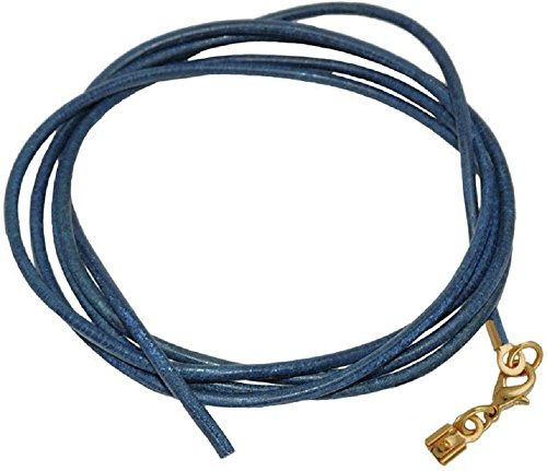 unbespielt Collier Cordon Cuir pour Pendentif Bleu Homme Femme Fermoir Mousqueton Plaqué Or 1 m x 2 mm