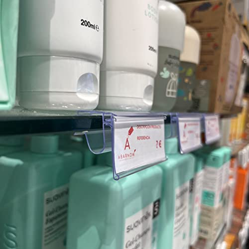 ABARNOM Kit 50 Preishalter für Glasregal. Preisetiketten 30x60mm. Transparent. Etikettenhalter für die Regalbeschriftung. Preisschilder, Preisschildhalter