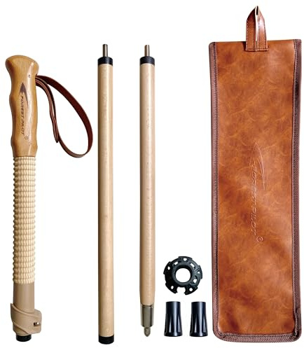 FOREST PILOT Trekking Pole- 1-pc Pack - Adjustable Hiking or Walking Stick –Strong, Natural Beech Wood - Quick Adjust Flip-Lock - Beech Wood Grip, Leather Strap (Brown)