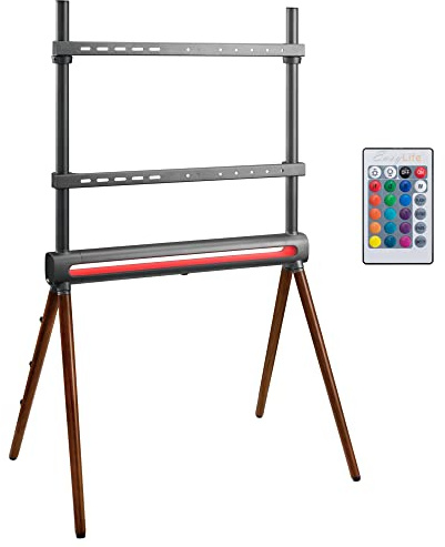 EasyLife - Design STAFFELEI 4-Bein TV Stativ mit LED Ambiente Beleuchtung - Halterung bis 70'' Zoll & 40 kg Fernseher/Monitor, Ständer höhenverstellbar, VESA bis 600x400 (Graphit/Nussbaum dunkel)