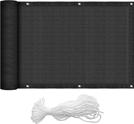 interGo Balkon Sichtschutz Balkonverkleidung Balkonumspannungen UV-Schutz, 90x300cm HDPE Balkonsichtschutz mit Ösen und Kordel - Anthrazit