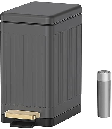 Mbillion Bathroom Trash Can with Lid-Stainless Steel Step Slim Garbage Can-Metal Wastebasket-10L/2.6 Gallon Rectangle Pedal Trash Bin for Narrow Office, Kitchen, Bedroom, Toilet-Soft Close, Grey