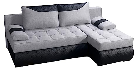 BROMARKT Ecksofa mit Schlaffunktion Sofa mit Bettkasten Hellgrau Rechts | Wohnlandschaft Eckcouch Freistehend Couch Polstercouch Schlafcouch Stauraum 200 cm Breite 4 Sitzer Schlafsofa