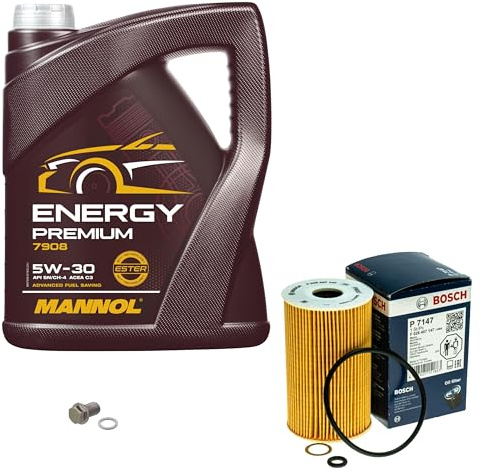 Inspektionspaket 5L MANNOL 5W-30 für Elantra Stufenheck i30 Coupe i40 CW | Motoröl MANNOL Energy Premium 5W-30 Ölfilter Ablassschraube