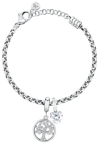 Morellato Bracciale Donna in Acciaio, Cristalli, Zirconi, Cuore, Albero della Vita, Collezione DROPS - SCZ1348