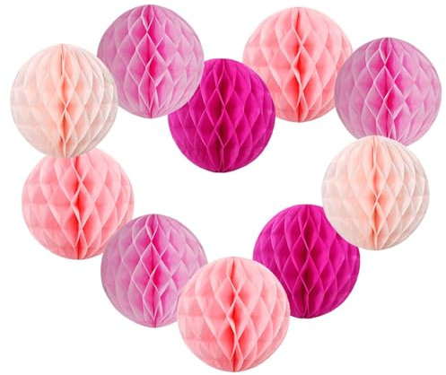 EASY JOY 16Pcs Pink Birthday Party Decoration For Girls Women Hot Pink Paper Honeycomb Ball Hanging Honeycomb Decorations for Spring Wedding Baby Shower