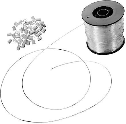 WOONEKY Schmuckset 200 M Nylon-angelschnur Mit 60 Angelschnur-Clips Aus Aluminium 61 Stück Hängende Schnur Für Dekorationen