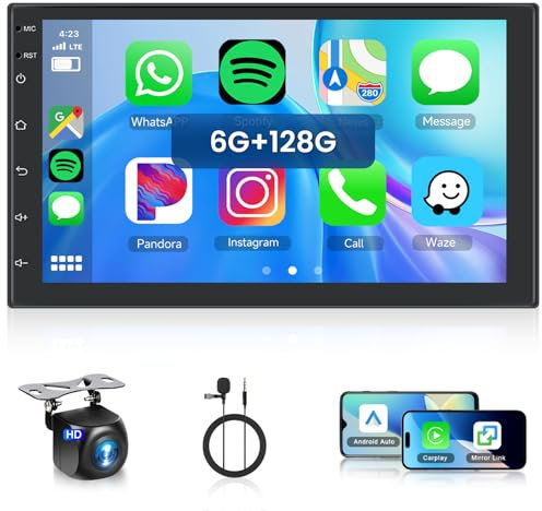 Hodozzy Android 6G+128G 2 DIN Autoradio con CarPlay Senza Fili e Android Auto, 7 Pollici con Schermo Radio Touchscreen 8-core Bluetooth 2 Din Auto Stereo con GPS/WiFi, DSP AM/RDS/FM Radio Retrocamera