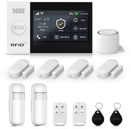 Sistema di allarme per la sicurezza domestica, sistema di sicurezza wireless con schermo fulltouch wireless da 4,3' compatibile con Alexa e Google per la casa, piatto