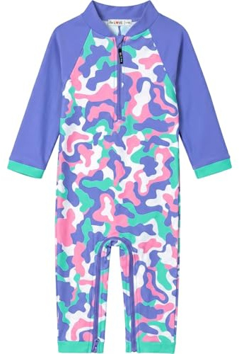 weVSwe Baby flicka baddräkt i ett stycke UPF 50+ långärmad flicka Rash Guard med stegdragkedja 0–3 år, Lila kamouflagefärg, 0-6 månader