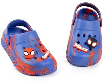 Marvel Zoccoli per Bambini Spidey e i Suoi Fantastici Amici in Blu e Rosso | Calzature Casual estive da Spiaggia | Design Ragnatela con Spidey e Miles | Scarpe Unisex per Bambini