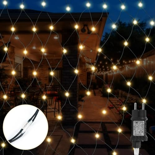 Gresonic 270er LED 3m*3m Lichternetz Lichtervorhang Lichterkette Warmweiß Deko Leuchte Innen und Außen Weihnachten Hochzeit mit Stecker (Warmweiß Dauerlicht Grünes Kabel, 270LED)