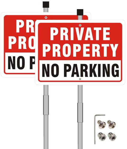Acuxiaza 2 Pcs No Parking Sign with Stake, Private Property No Parking Sign | 30 x 20 cm, Aluminum Reflective, Waterproof, UV Protection, Rust Resistant