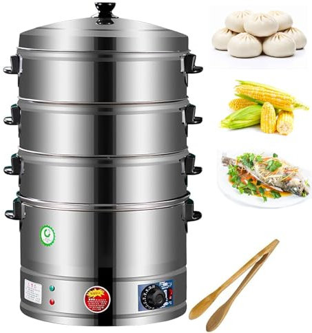 QYLTTDM Vaporiera per Alimenti, Vaporiera Multiuso a 3 Livelli in Acciaio Inox, 40/47/52 Cm, Riscaldamento Automatico Controllato, Base Rimovibile, Stoccaggio Compatto, 3 Ciotole Rimovibili per Carne