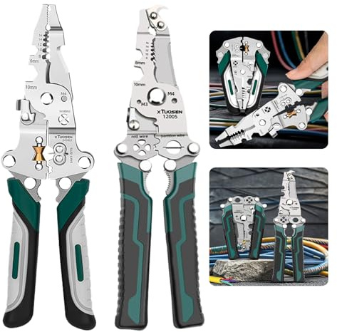 Wire Stripper, 18-in-1Foldable Wire Strippers or Crimping Tool, 2Pcs Multi-functional Professional Wire Crimper or Wire Cutter Suitable for Clamping, side Shearing, Winding Electrician Pliers Tools