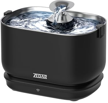 Zedar WF600 Edelstahl Drahtloser Trinkbrunnen mit APP für Katze oder Hund - Inklusive 3 Filtern - Katzenbrunnen - Flüsterleise - Wasserbrunnen Katzen und Hunde