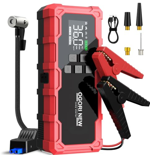 Arrancador de Baterias de Coche 7000A,Compresor Aire portatil 150 PSI,Arrancador de Coche 12V(para 10L de Gasolina o 8L de Diésel) con Pinzas de Seguridad Inteligentes y luz LED