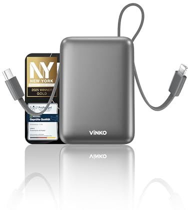 Power Bank 20000mAh, Batterie Externe Charge Rapide, Portable Charger avec USB C&A Câbles Intégrés 22,5 W, Portable Batterie Affichage LED USB C Input & Output pour iPhone 17 Air, Samsung, Xiaomi