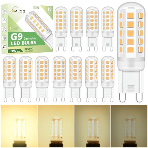 Lumlog G9 Warm White Led Bulbs, 3W Dimmable Light Bulbs, Equivalent to 30-40W Halogen, 340Lm, 220-240V No Flicker Dimmable Energy Savingor Lighting Decor 12 Pack[Energy Class E]