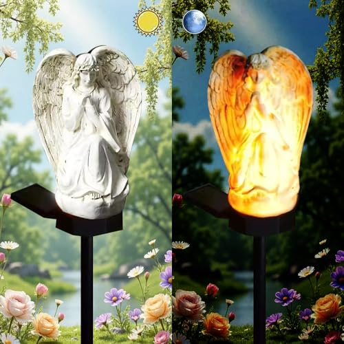 YZYOE Solar Powered White Angels Lights, Garden Decorative Resin Cute Ground lamp, Wireless Dusk to Dawn LED Lights Waterproof.