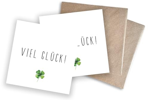 WBdesignz 2er-Set Viel Glück Karten Glücksklee mit Umschlägen - minimalistisch mit Kleeblatt - Glück für die Zukunft Erfolg wünschen - Grußkarten Jobwechsel Abschied Prüfung Neunfang (125 x 125 mm)