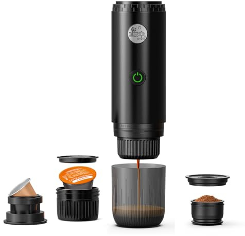 RECAFIMIL Machine à café portable 3 en 1, machine à expresso portable 19 bars avec chauffage automatique, compatible avec les capsules NS et DG et le café moulu pour le camping, les voyages et la mais
