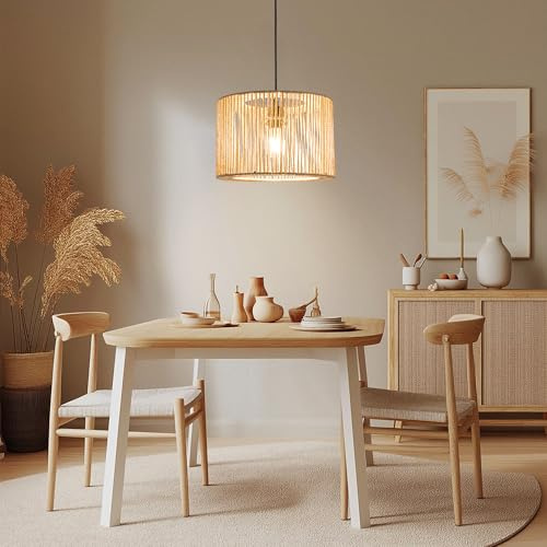 Zedelmaier Pendelleuchte esstisch lampenschirm Hängelampe Ø30cm E27x1/40w | Deckenlampe boho für Schlafzimmer Wohnzimmer Esszimmer Schlafzimmerlampe Esszimmerlampe,Beige Papierkordel,ohne Leuchtmittel