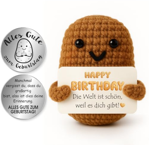 Tixlux Pocket Hug Positive Kartoffel Figurine, Kreative Strickwolle Kartoffel Dekorationsfigur mit Kleine Umarmung Glücksbringer (Silber), Geburtstag Geschenk, Geschenk für Freundin, Kollegen, Familie