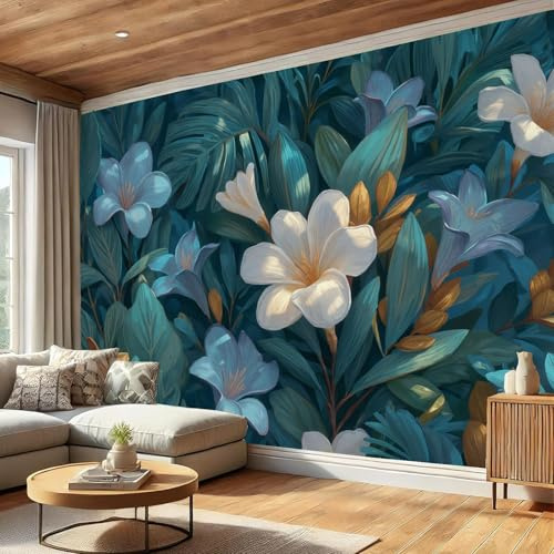 3D Wall Mural Traditional Oil Painting 400x280cm Photo Wallpaper White Apricot Tree Branches Poster Picture Design Modern Wall Mural Decoration for Living Room Bedroom Dorm Office Décor, Blue