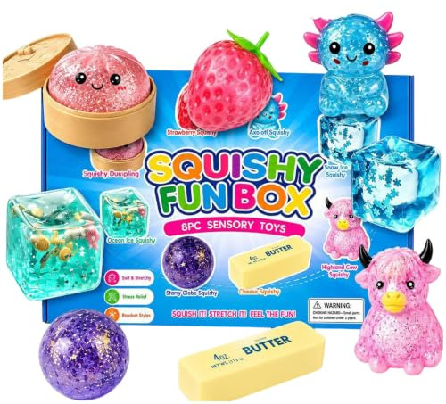 8 Pcs Squishy Set Fun Mystery Box, Blind Box mit kreativen Squishies mit langsamer Rückfederung Fidget-Spielzeug Entspannung Hände Schreibtischdekoration Partygeschenke für Erwachsene (B)