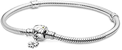 PANDORA Moments Women's Sterling Silver Daisy Clasp Chain Bracelet for Charms, Size 19, No Box