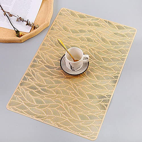Salvamanteles Individuales Hojas Doradas Juego de 8 Manteles Individuales bajoplatos Aislante Calor PVC Vinilo Antimanchas Antideslizantes decoración Mesa Comedor Cocina 45X30cm