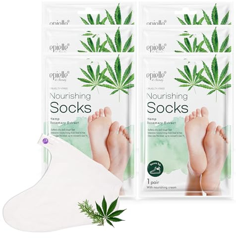 Epielle Nourishing Foot Mask 6 Pairs, Repair and Soften with Hemp & Rosemary Extract, Deep Moisturizing Socks for Dry, Cracked Feet, Self Care Gifts for Women, Spa Kit, Stocking Stuffers