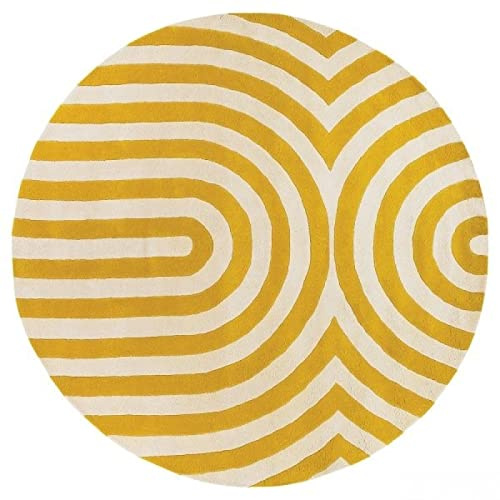 Rund Groß Teppich Weicher Kurzflor Designer Teppich Modern Designer In-und Outdoor Teppich, geometrische gelbe Streifen ø 90 cm