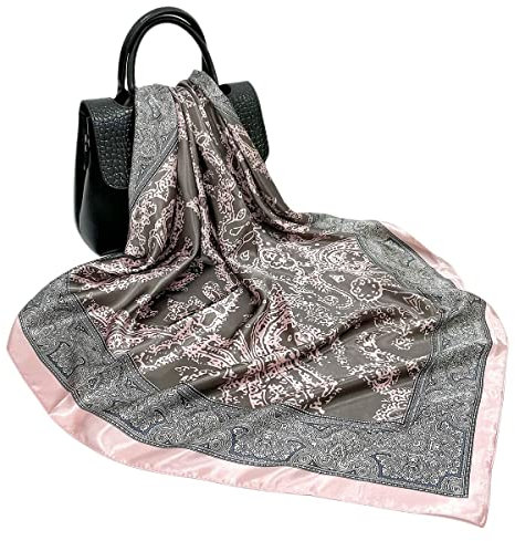 FAIRYGATE Damen Seidentuch aufwändig bedruckt Tuch 100% Seide 90 cm x 90 cm harmonische Farben rosatöne Damentuch Schaltuch Mädchentuch Kopftuch 61016