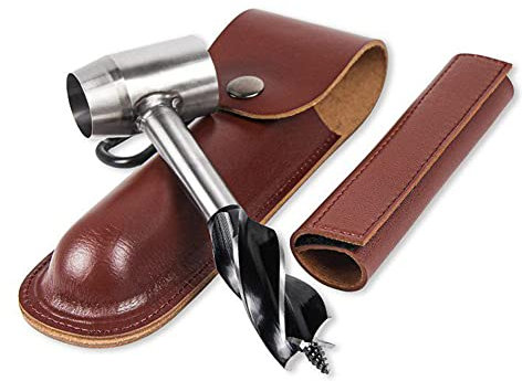 Bushcraft Hand Auger Wrench, Manual Post Hole Digger with Leather Case, Scotch Eye Wood Auger Drill Bit Set, Multitool Survival Settlers Tool for Outdoor Hiking