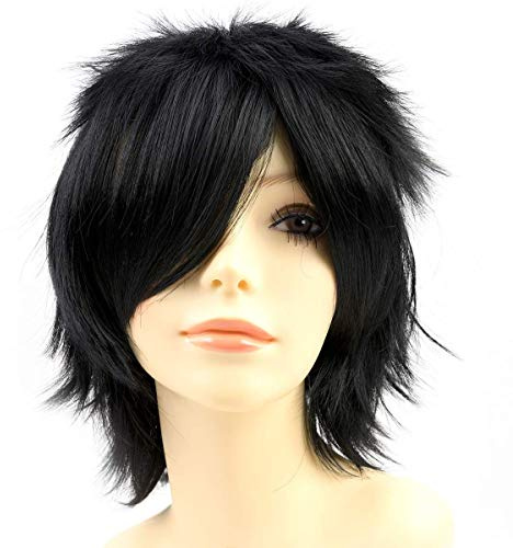 PARXITN Halloween cosplay Wigs anime peruk syntetiskt skiktat kort hår peruker med lugg för fest halloween kostym peruker för kvinnor män svart peruk