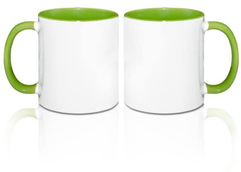 MR.R Tazas de café en blanco de sublimación de 325 ml, taza blanca con taza de color verde interior y asa, juego de 2